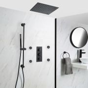 Milano Nero - Black Thermostatic Shower with Recessed Shower Head, Body Jets and Riser Rail with Hand Shower (3 Outlet)