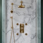 Milano Elizabeth - Brushed Brass Traditional Thermostatic Shower with Diverter, Shower Head, Body Jets and Riser Rail (3 Outlet)