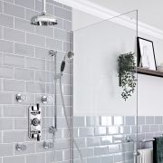 Milano Elizabeth - Chrome and Black Traditional Thermostatic Shower with Diverter, Ceiling Mounted Shower Head, Riser Rail and Body Jets (3 Outlet)