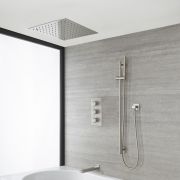 Milano Ashurst - Brushed Nickel Thermostatic Shower with Diverter, Recessed Shower Head, Hand Shower, Riser Rail and Bath Spout (3 Outlet)