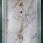 Milano Elizabeth - Brushed Brass Traditional Twin Exposed Thermostatic Shower with Grand Rigid Riser Rail (2 Outlet)
