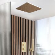 Milano Lyra - Twin Diverter Thermostatic Shower Valve with 400mm Recessed Head and Hand Shower (2 Outlet) - Brushed Brass