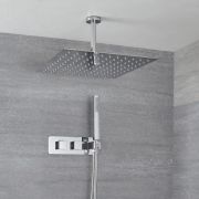 Milano Arvo - Chrome Thermostatic Shower with Diverter, Ceiling Mounted Shower Head and Hand Shower (2 Outlet)