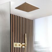 Milano Lyra - Thermostatic Shower with Diverter, 400mm Recessed Head and Hand Shower (2 Outlet) - Brushed Brass