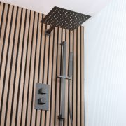 Milano Preto - Twin Diverter Thermostatic Shower Valve with 300mm Shower Head and Riser Rail with Hand Shower (2 Outlet) - Black