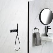 Milano Nero - Black Modern Round Twin Diverter Thermostatic Valve with Hand Shower