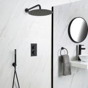 Milano Nero - Black Twin Diverter Concealed Valve with 300mm Round Head and Hand Shower (2 Outlet)