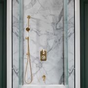 Milano Elizabeth - Brushed Brass Traditional Thermostatic Shower with Diverter, Riser Rail and Bath Spout (2 Outlet)
