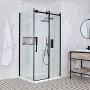 Milano Nero - Black Frameless Sliding Door Shower Enclosure - Choice of Sizes and Side Panel