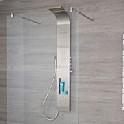 Milano Vista - Modern Exposed Thermostatic Shower Tower Panel with Shelf, Large Shower Head, Waterblade, Hand Shower and Body Jets - Chrome