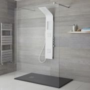 Milano Orton - Modern Exposed Shower Tower Panel with Shelf, Large Shower Head, Hand Shower and Body Jets - White
