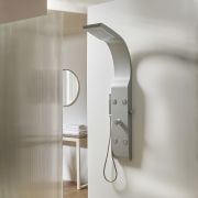 Milano Barton - Modern Shower Tower Panel with Shower Head, Hand Shower and Body Jets - Matt Silver