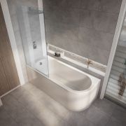 Milano Overton - 1700mm x 725mm Modern J-Shaped Corner Shower Bath - Choice of Screen and Left / Right Hand Options
