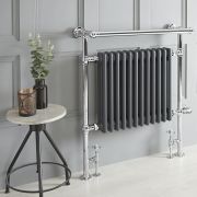 Milano Elizabeth - Anthracite Traditional Dual Fuel Heated Towel Rail - 930mm x 790mm (withOverhanging Rail) - Choice of Wi-Fi Thermostat and Cable Cover