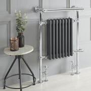 Milano Elizabeth - Anthracite Traditional Dual Fuel Heated Towel Rail - 930mm x 620mm (withOverhanging Rail) - Choice of Wi-Fi Thermostat and Cable Cover