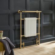 Milano Elizabeth - Brushed Brass Traditional Heated Towel Rail - 963mm x 673mm (With Overhanging Rail)
