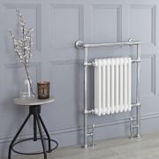 Milano Elizabeth - White and Chrome Traditional Heated Towel Rail - 930mm x 620mm