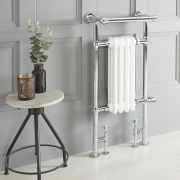 Milano Elizabeth - White Traditional Dual Fuel Heated Towel Rail - 930mm x 450mm (with Overhanging Rail)  - Choice of Wi-Fi Thermostat and Cable Cover