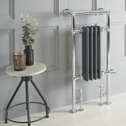 Milano Elizabeth - Anthracite Traditional Dual Fuel Heated Towel Rail - 930mm x 450mm - Choice of Wi-Fi Thermostat and Cable Cover