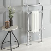 Milano Elizabeth - White Traditional Dual Fuel Heated Towel Rail - 930mm x 450mm - Choice of Wi-Fi Thermostat and Cable Cover