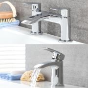 Milano Razor - Modern Basin and Matching Bath Filler Tap Set - Chrome