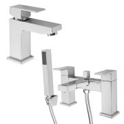 Milano - Modern Square Basin Mixer and Bath Shower Mixer Tap Set - Choice of Finish