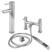 Milano - Modern Round High Rise Basin Mixer and Bath Shower Mixer Tap Set - Choice of Finish
