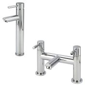 Milano - Modern Round High Rise Basin Mixer and Bath Filler Mixer Tap Set - Choice of Finish
