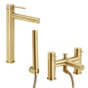 Milano Otto - Modern High Rise Basin Mixer and Bath Shower Mixer Tap Set - Choice of Finish