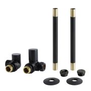 Milano - Modern Corner Radiator Valve and Pipe Set - Black