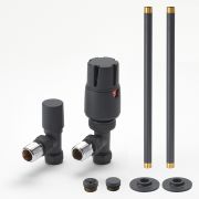Milano - Modern Thermostatic Angled Radiator Valve and Pipe Set - Anthracite