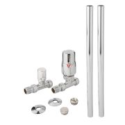 Milano - Modern Thermostatic Straight Radiator Valve and Pipe Set - Chrome