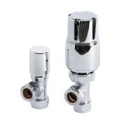 Milano - Thermostatic Chrome Angled Radiator Valves with Safety Cap (Pair)
