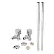 Milano - Square Designer Angled Radiator Valve and Pipe Set - Chrome