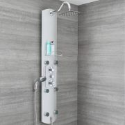 Milano Baya - Modern Exposed Thermostatic Aluminium Shower Tower Panel with Large Shower Head, Hand Shower and Body Jets - Chrome