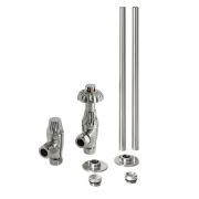 Milano Windsor - Antique Style Thermostatic Angled Radiator Valve and Pipe Set - Satin Nickel