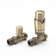 Milano - Brushed Gold Thermostatic Straight Radiator Valve and Lockshield