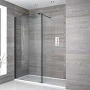Milano Nero - Walk-In Shower Enclosure with Tray - Choice of Sizes and Hinged Return Panel Option