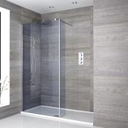 Milano Portland-Luna - Smoked Glass Walk-In Chrome Shower Enclosure with Tray - Choice of Size and Hinged Return Panel Option