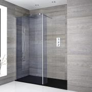 Milano Portland-Luna - Smoked Glass Walk-In Chrome Shower Enclosure with Slate Tray - Choice of Size and Hinged Return Panel Option