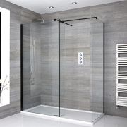 Milano Nero - Corner Walk-In Shower Enclosure with Tray - Choice of Sizes and Hinged Return Panel Option