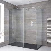 Milano Portland - Chrome Corner Walk-In Shower Enclosure with Slate Tray - Choice of Size and Hinged Return Panel Option