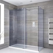 Milano Portland-Luna - Smoked Glass Corner Walk-In Chrome Shower Enclosure with Tray - Choice of Size and Hinged Return Panel Option
