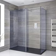 Milano Portland-Luna - Smoked Glass Corner Walk-In Chrome Shower Enclosure with Slate Tray - Choice of Size and Hinged Return Panel Option