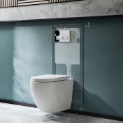 Milano Irwell - White Modern Rimless Wall Hung Toilet with Tall Wall Frame - Choice of Flush Plate