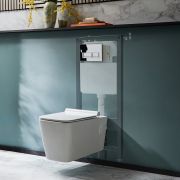 Milano Elswick - White Modern Wall Hung Toilet with Tall Wall Frame - Choice of Flush Plate