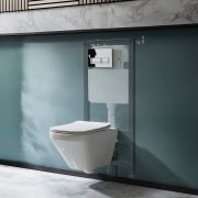 Milano Farington - White Modern Rimless Wall Hung Toilet with Tall Wall Frame - Choice of Flush Plate
