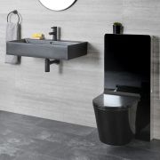 Milano Nero - Black Modern 500mm Compact WC Unit with Wall Hung Toilet and Basin