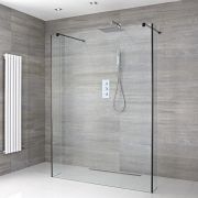 Milano Nero - Open Walk-Through Wet Room Shower with Hinged Return Panels - Choice of Glass Size & Drain