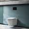 Milano Ballam - White Modern Rimless Wall Hung Toilet with Tall Wall Frame - Choice of Flush Plate